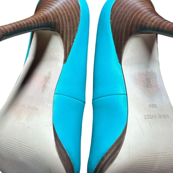 Nine West Kristal Teal and Brown Platform Bright Stiletto Pumps Size 8.5M - Picture 5 of 6